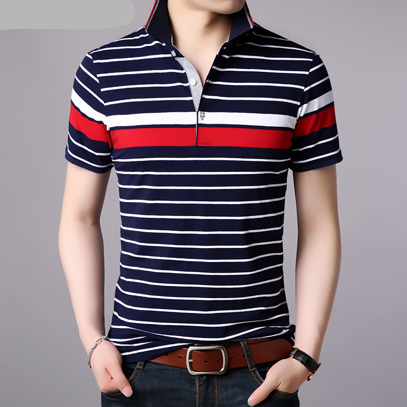 Casual Striped Short Sleeve Polo Shirt for Men